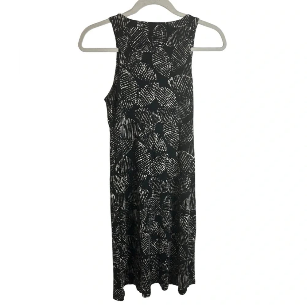 Athleta Black Palm Leaf Santorini Printed High Neck Dress Modal Blend Womens Sml